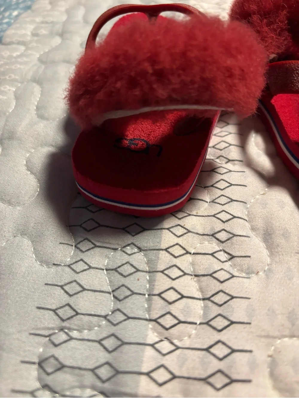 UGG Kids Red Fuzzy Strap Flip Flop Sandals